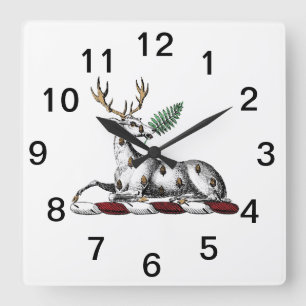 Horloge Carrée Cerf avec emblème de crête héraldique de fougère