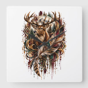 Horloge Carrée Cerf Boho, Rêvant de Cerf