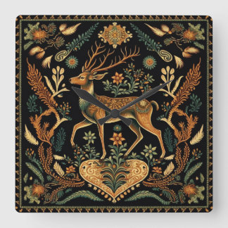 Horloge Carrée Cerf sauvage rustique