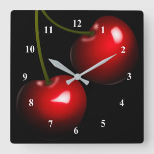 Horloge Carrée Cerise rouge sucrée