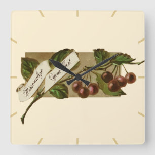 Horloge Carrée Cerises Vintages sur mesure Retro Fruit Old School
