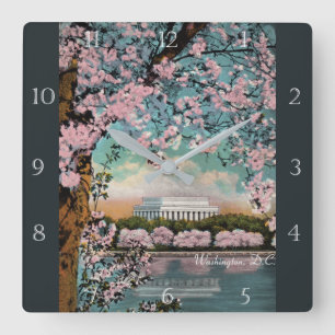 Horloge Carrée Cerisiers en fleurs à Washington DC personnalisé