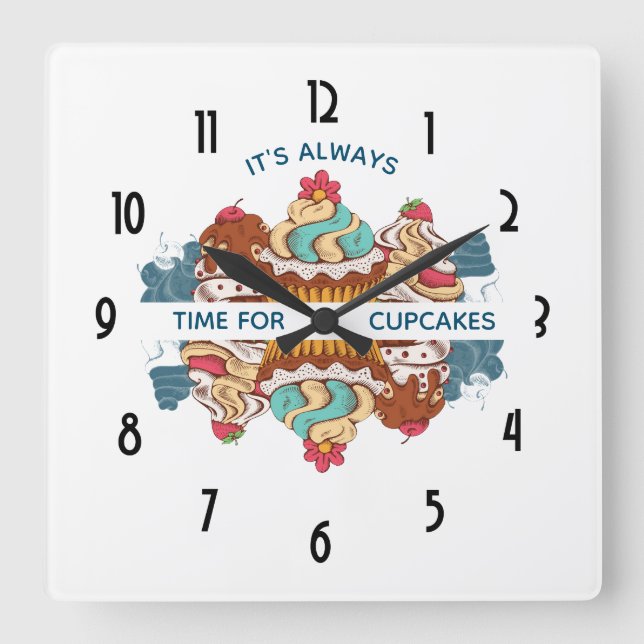 Horloge Carrée C'est toujours le moment des cupcakes Citation drô (Recto)