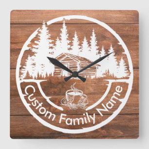 Horloge Carrée Chalet Cabane Grange Maison Nom de Famille Perso