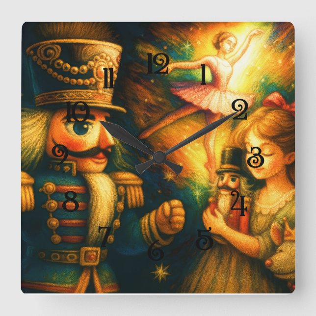 Horloge Carrée Chalk Dessin Cute Nutcracker Ballet Noël (Recto)
