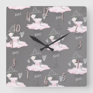 Horloge Carrée Chambre de filles rose et gris couture ballerine