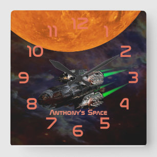Horloge Carrée Chambre d'enfants sur le thème de l'espace personn