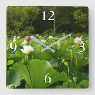 Horloge Carrée Champ de fleurs de Lotus Jardin d'été