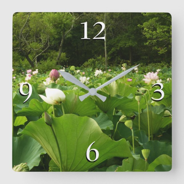 Horloge Carrée Champ de fleurs de Lotus Jardin d'été (Recto)