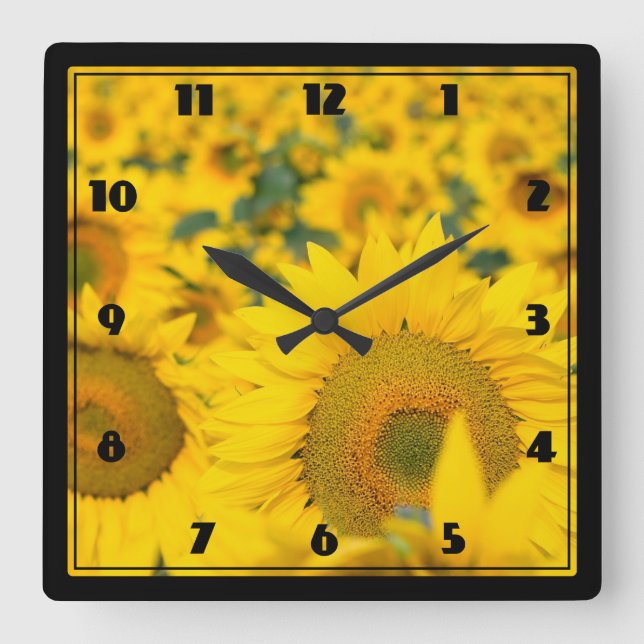 Horloge Carrée Champ jaune de tournesols photo (Recto)