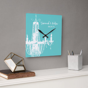 Horloge Carrée Chandelier Aqua brillant personnalisé ou couleur