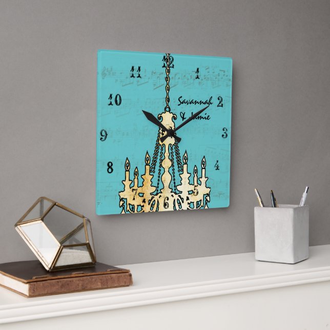 Horloge Carrée Chandelier de notes musicales personnalisées N'imp (Bureau)