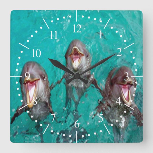 Horloge Carrée Chanter des dauphins dans l'océan (Recto)