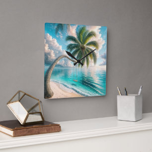 Horloge Carrée Chanteur Tropical Suspendu Du Palmier