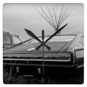 Horloge Carrée Chargeur de 1966 Dodge (B/W)