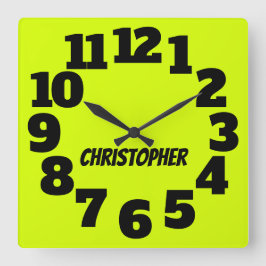 Horloge Carrée Chartreuse Neon Jaune-Vert Grand Nombre