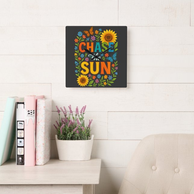 Horloge Carrée Chase the sun Wall Clock (Salle de lecture)
