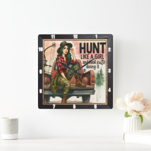 Horloge Carrée Chasse vintage de filles au tir à l'arc