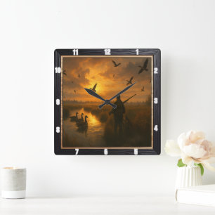 Horloge Carrée Chasseur pendant le coucher de soleil serein