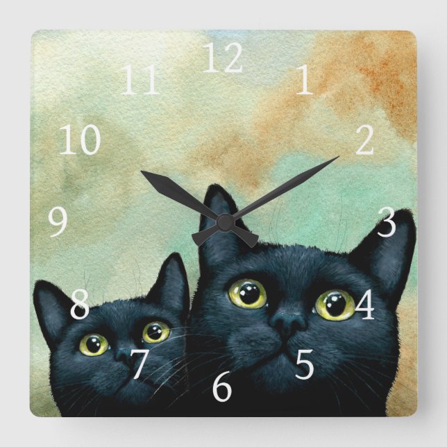 Horloge Carrée Chat 607 chats noirs (Recto)