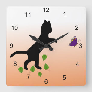 Horloge Carrée Chat avec le papillon
