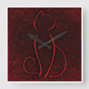 Horloge Carrée Chat Brown rouge Zazzle_Growshop.
