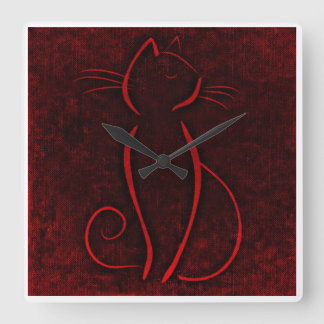 Horloge Carrée Chat Brown rouge | Zazzle_Growshop.