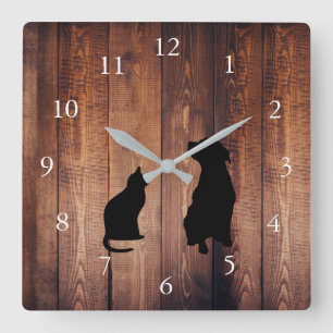 Horloge Carrée Chat et chien silhouettes animaux animaux de compa