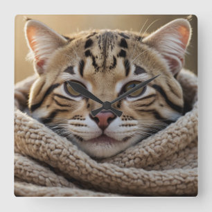 Horloge Carrée Chat et couverture en occelot