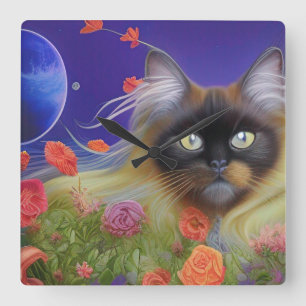 Horloge Carrée Chat himalayen dans le jardin
