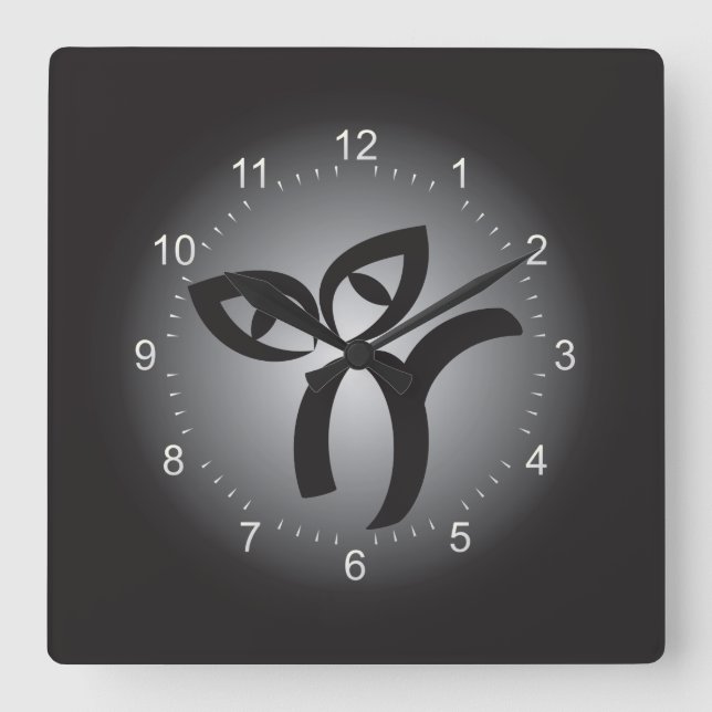 Horloge Carrée Chat noir d'Halloween (Recto)