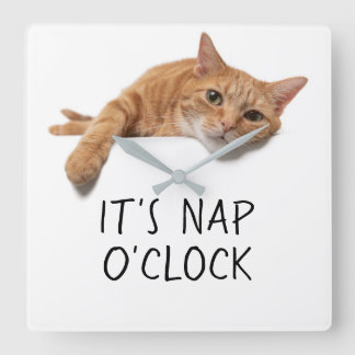 Horloge Carrée Chat Orange Posé En Bas