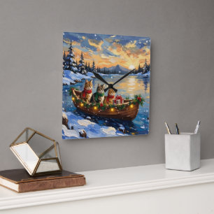 Horloge Carrée Chat Persan Noël Bateau Fêtes