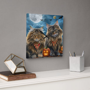 Horloge Carrée Chat sibérien Halloween effrayant