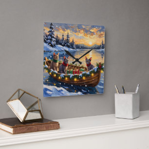 Horloge Carrée Chat Sphynx Noël Bateau Fêtes