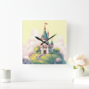 Horloge Carrée Château fantaisiste avec jardin vert