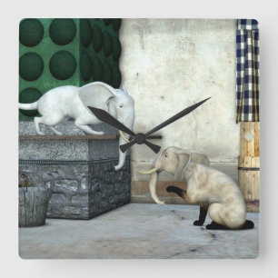 Horloge Carrée Chats adorables d'éléphant