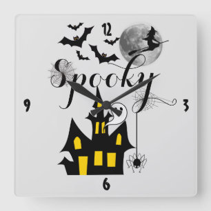 Horloge Carrée Chauve-souris Éffrayante d'Halloween maison hantée