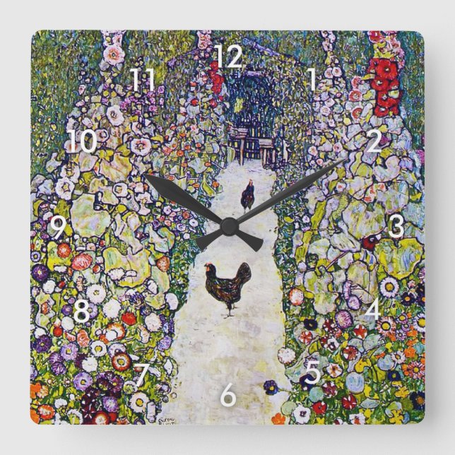 Horloge Carrée Chemin du jardin avec les poulets, Gustav Klimt (Recto)