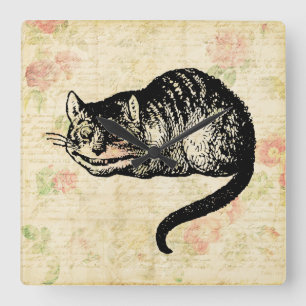 Horloge Carrée Cheshire Cat Alice au pays des merveilles Illustra