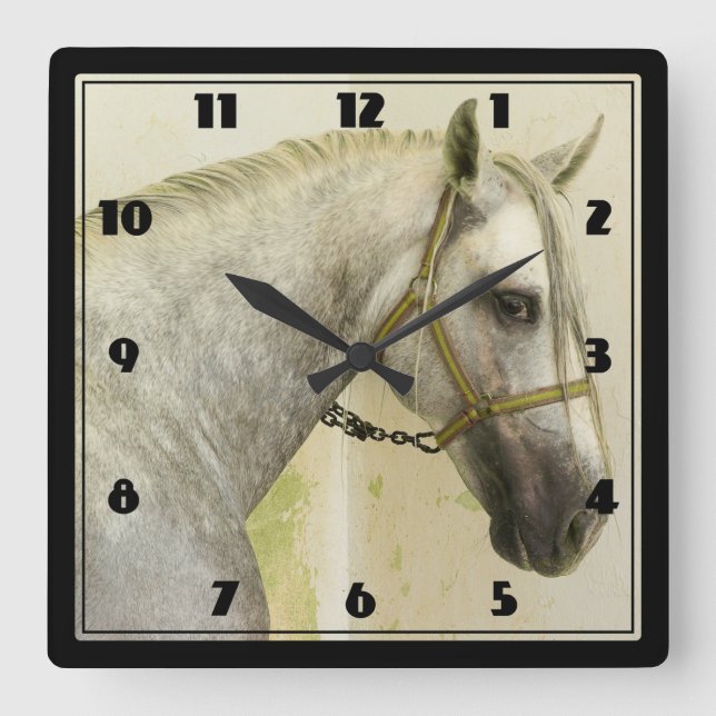 Horloge Carrée Cheval andalou grise (Recto)