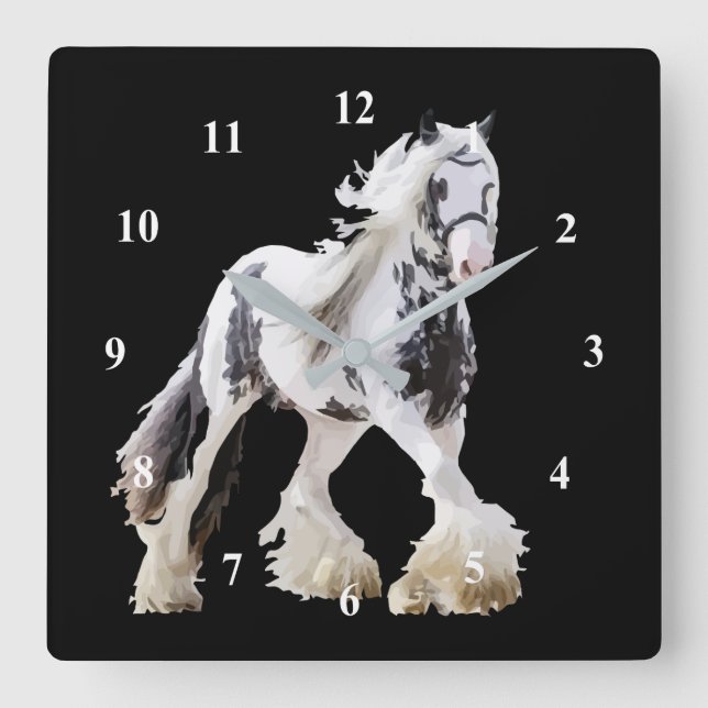 Horloge Carrée Cheval d'attelage Gypsy Mare Stallion (Recto)