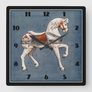 Horloge Carrée Cheval de carrousel par Henry Murphy