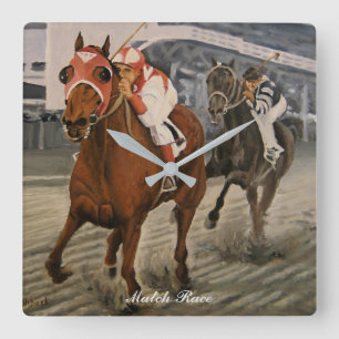 Horloge Carrée Cheval de course Pur-Sang classique gagne
