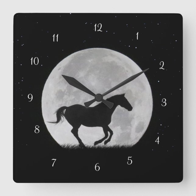 Horloge Carrée Cheval d'Imaginaire et Pleine lune (Recto)