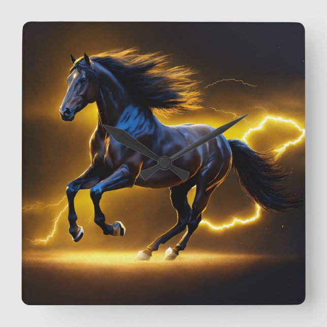 Horloge Carrée Cheval noir (Recto)