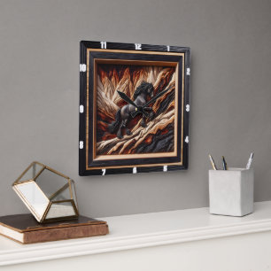Horloge Carrée Cheval noir Haflinger : Choix de style Art Bois