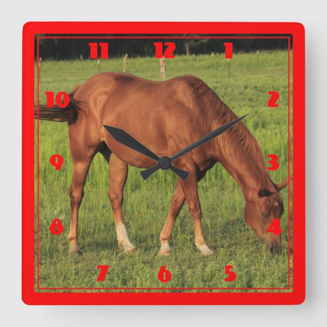 Horloge Carrée Cheval Rouge du Kansas (Recto)