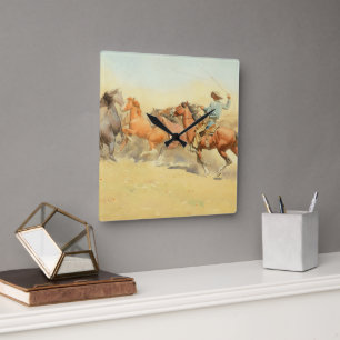 Horloge Carrée Chevaux de course par Maynard Dixon