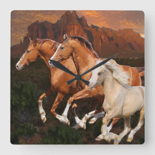Horloge Carrée Chevaux sauvages d'Arizona